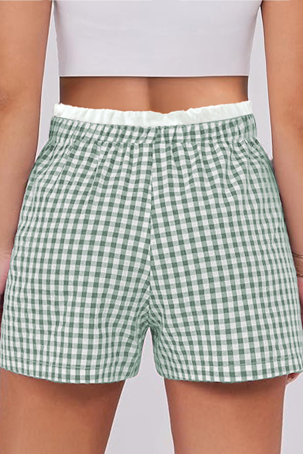 Red Contrast Trim Plaid Print Plus Size Shorts