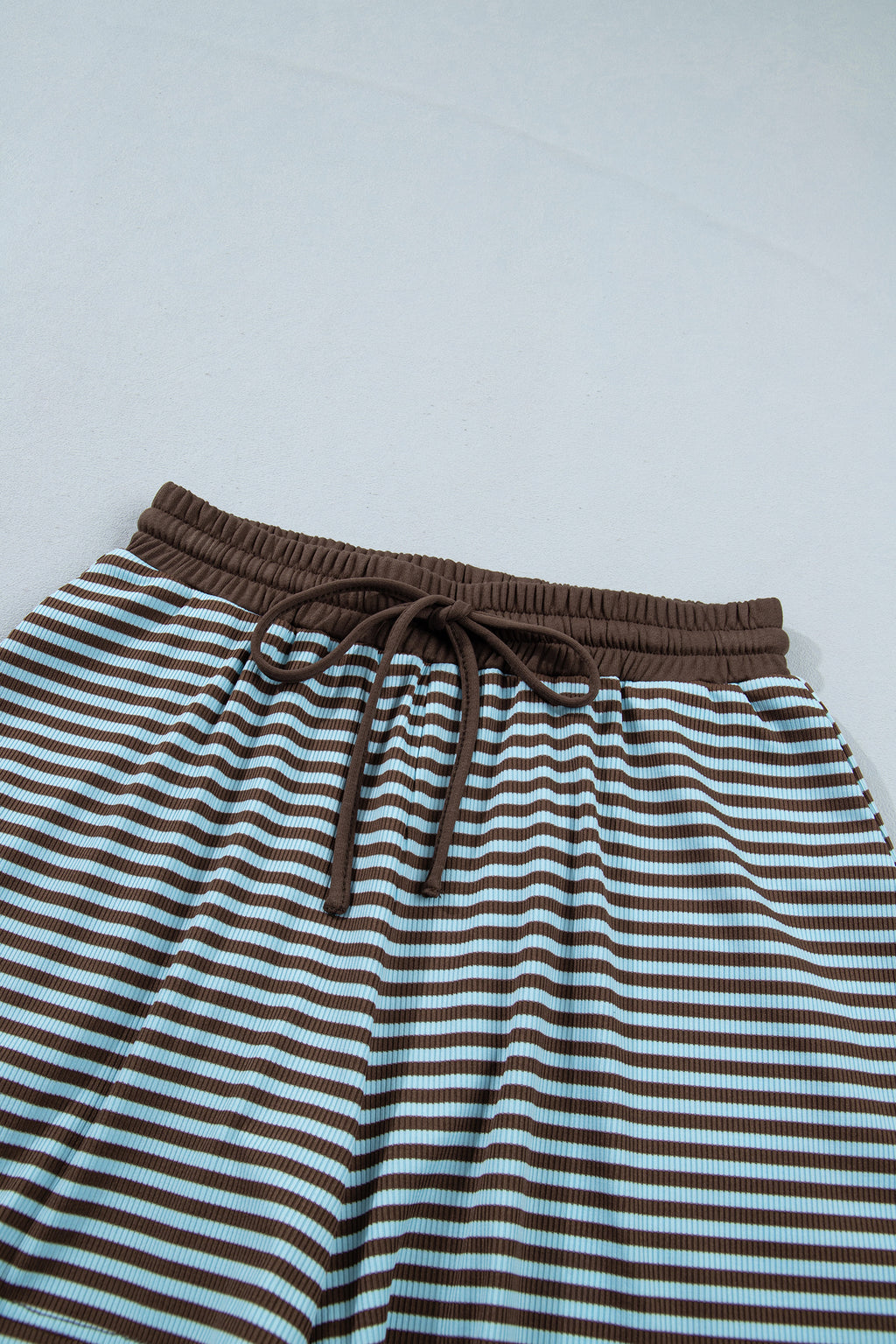 Yellow Stripe Oversized Long Sleeve Top Drawstring Loose Shorts 2pcs Set