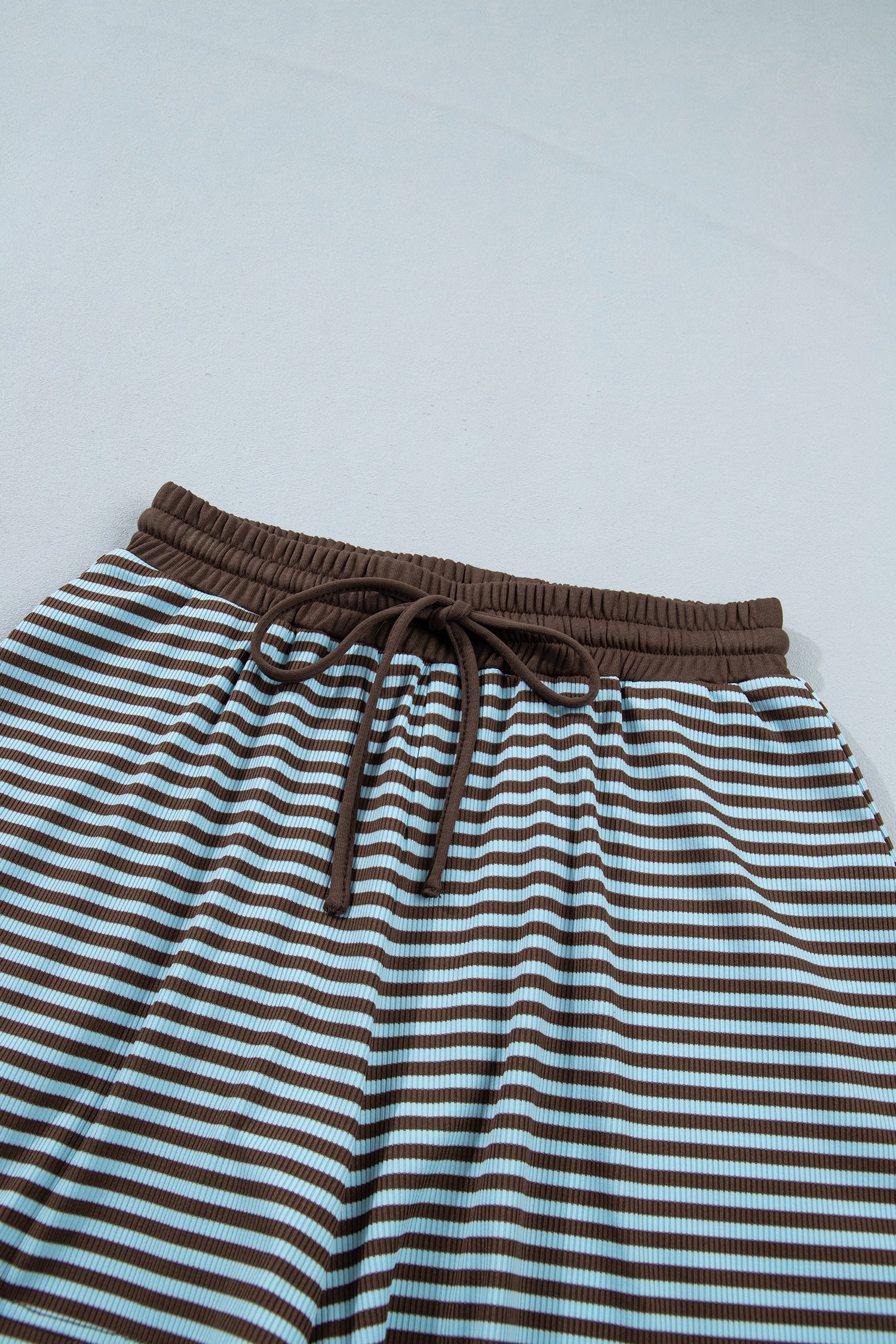 Yellow Stripe Oversized Long Sleeve Top Drawstring Loose Shorts 2pcs Set