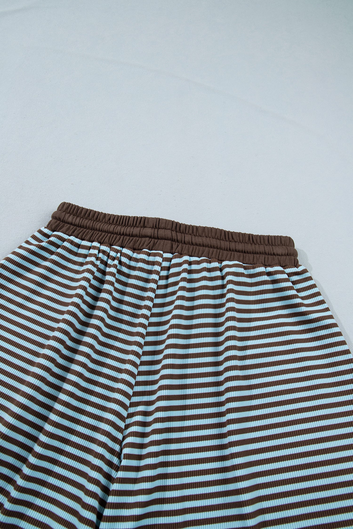 Yellow Stripe Oversized Long Sleeve Top Drawstring Loose Shorts 2pcs Set