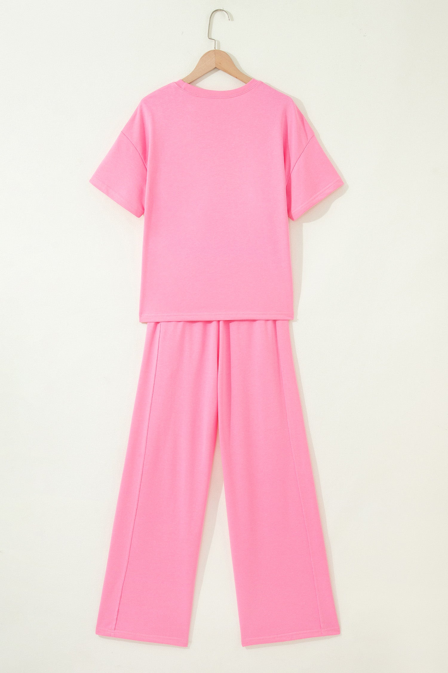 Sky Blue Solid Cover Oversize Tee Pocketed Casual Pants 2pcs Outfit