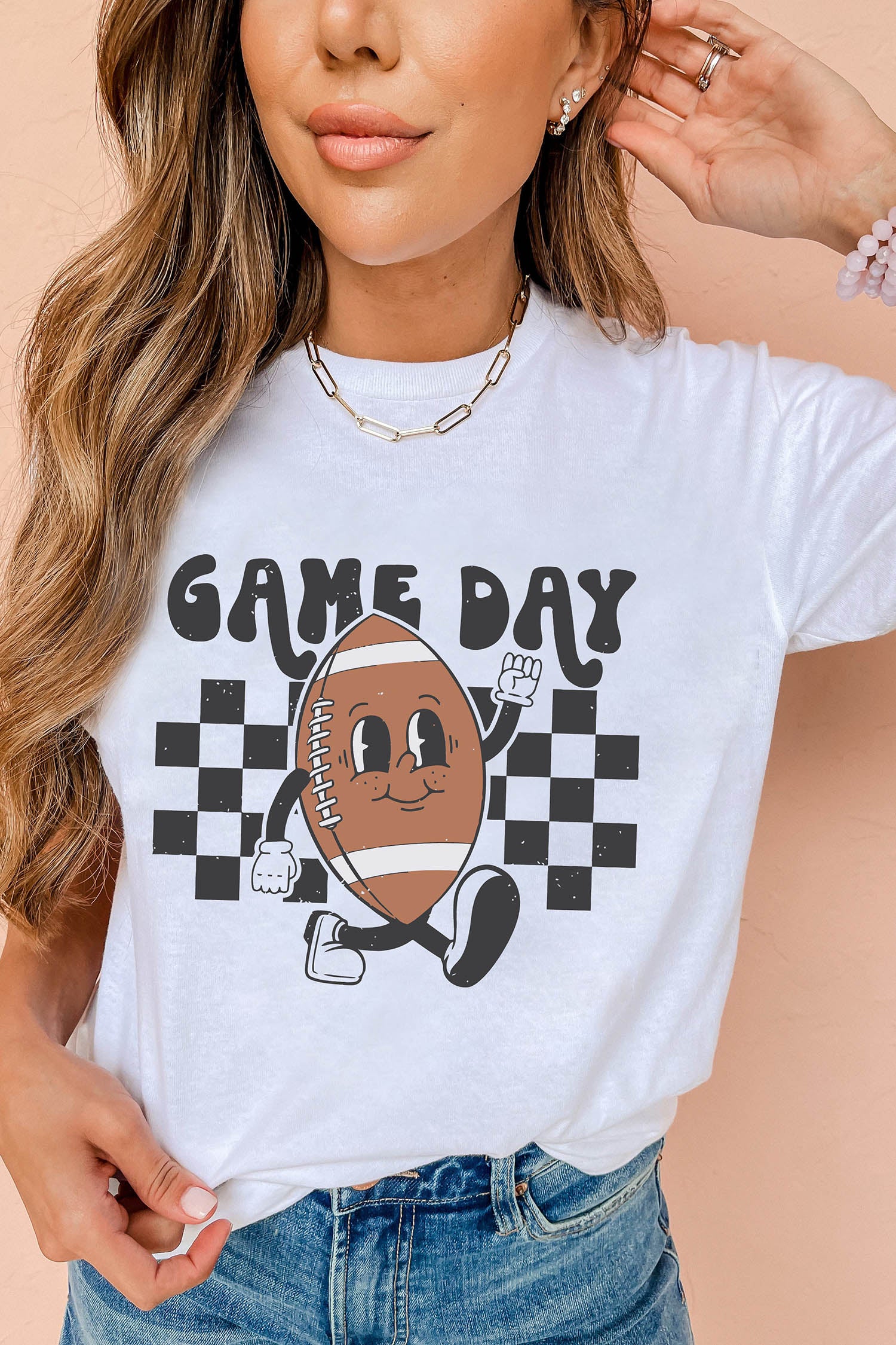 White Playful Game Day Football Printed T Shirt