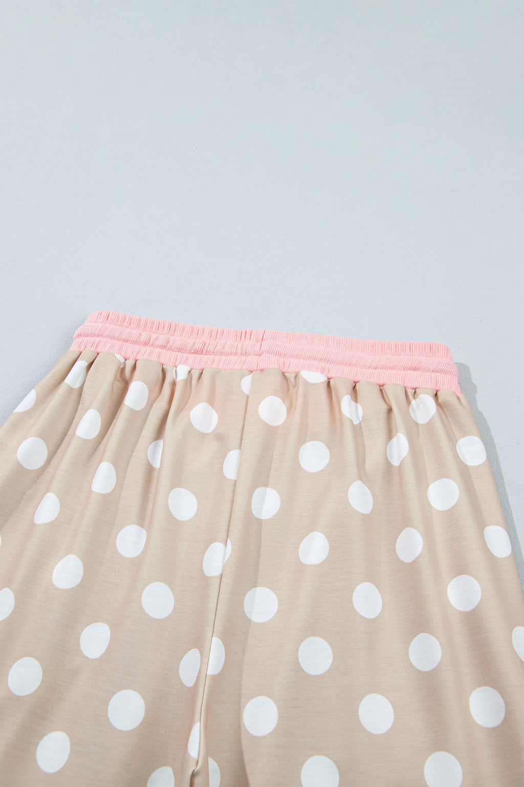 Khaki Polka Dot Contrast Trim Long Sleeve Top Drawstring Shift Pants Set