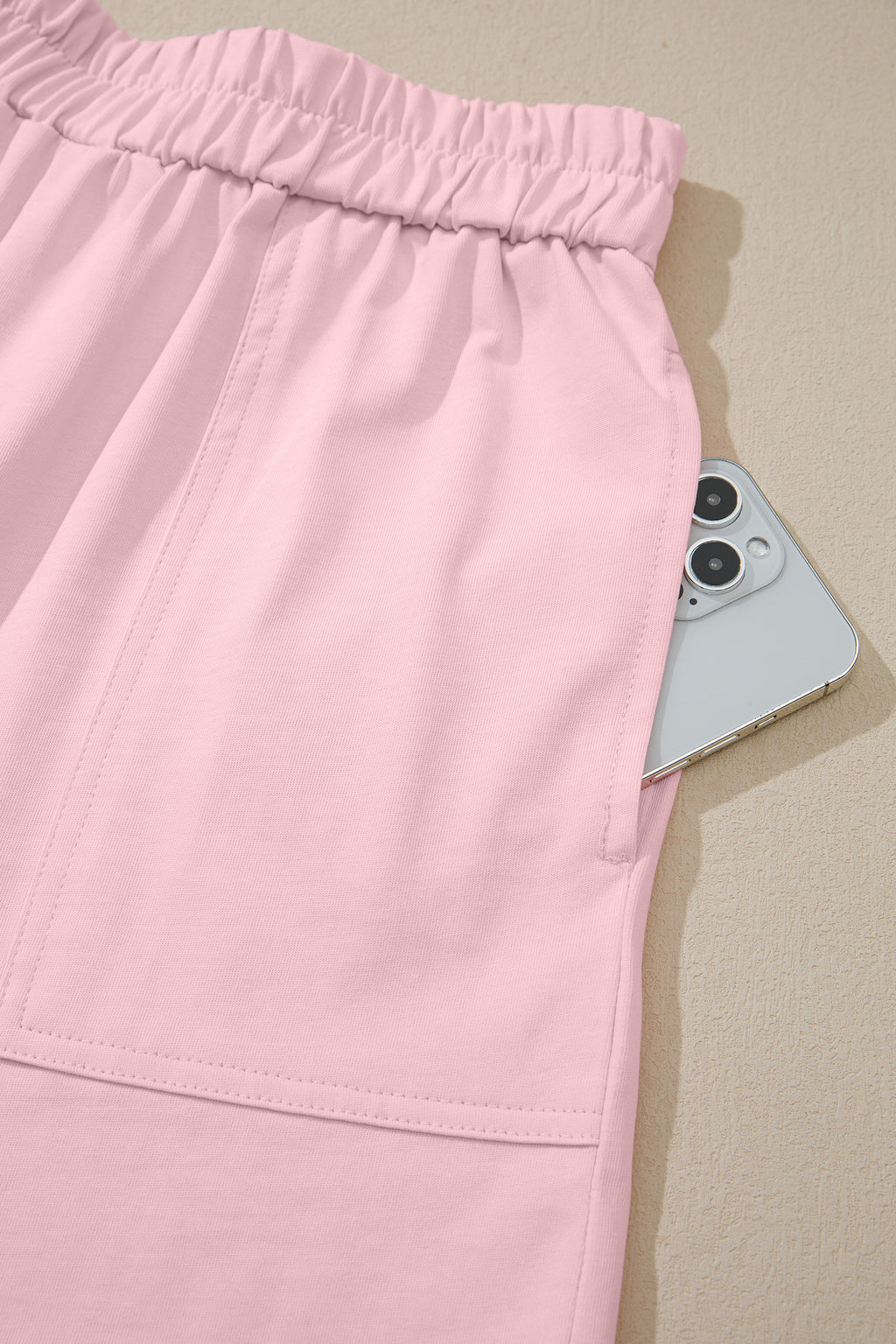 Pink Stitched Detail Loose Tank Top Cotton 2pcs Short Set