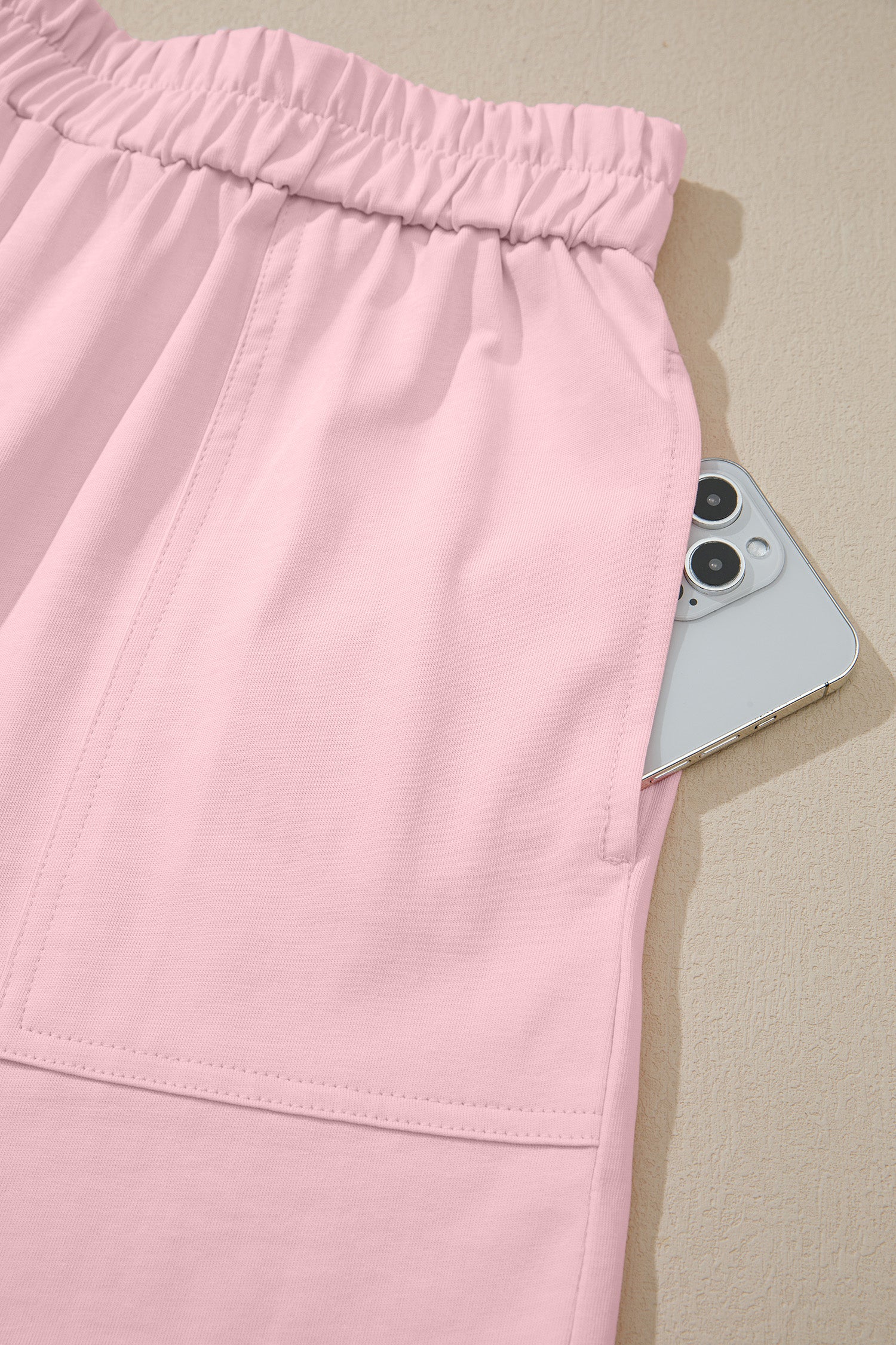 Pink Stitched Detail Loose Tank Top Cotton 2pcs Short Set