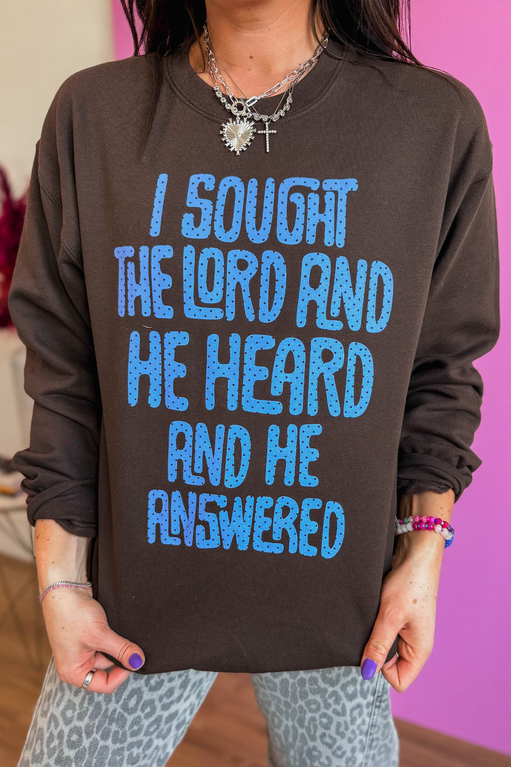 Coffee Polka Dot Slogan Print Casual Pullover Sweatshirt