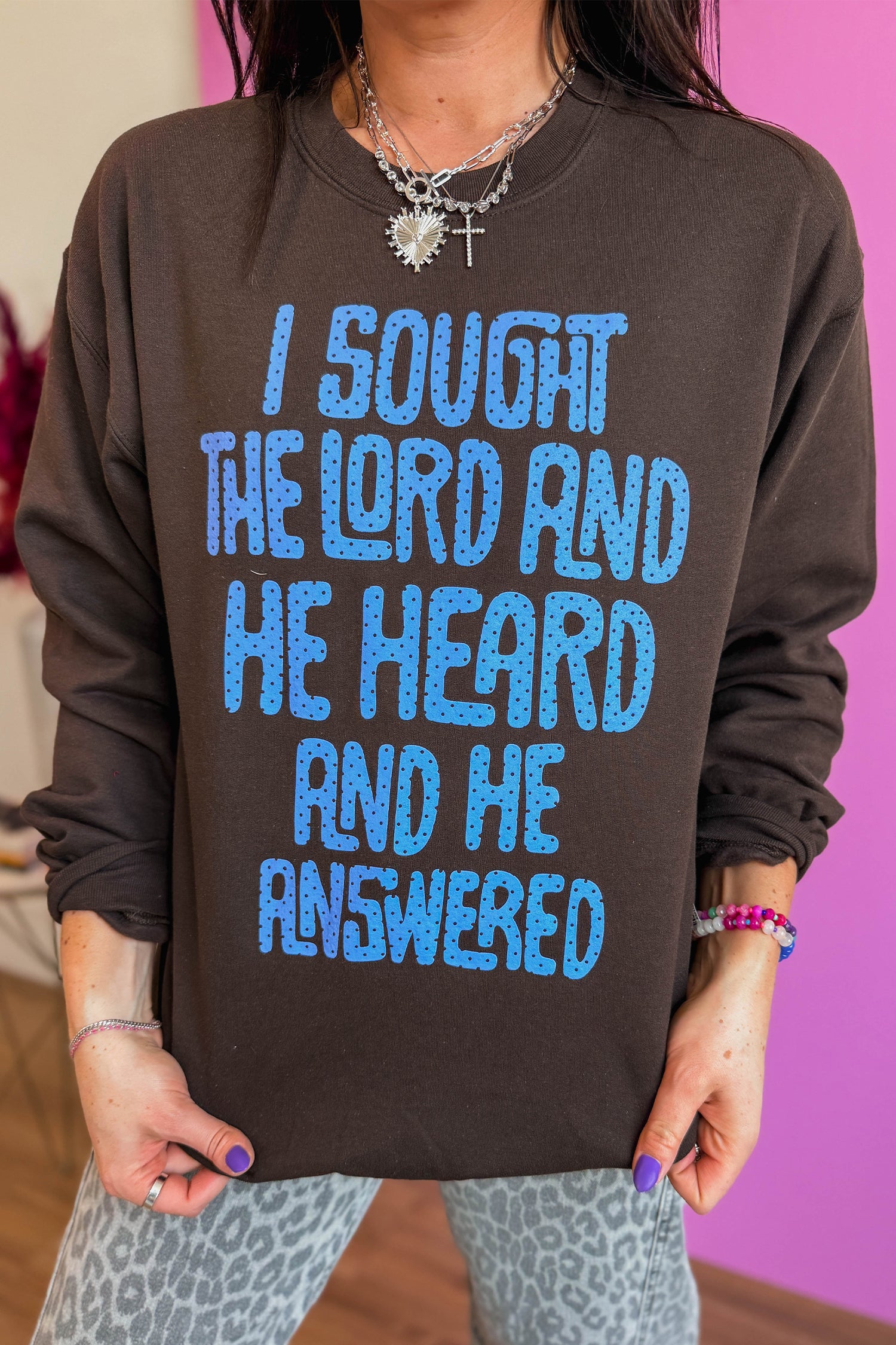 Coffee Polka Dot Slogan Print Casual Pullover Sweatshirt