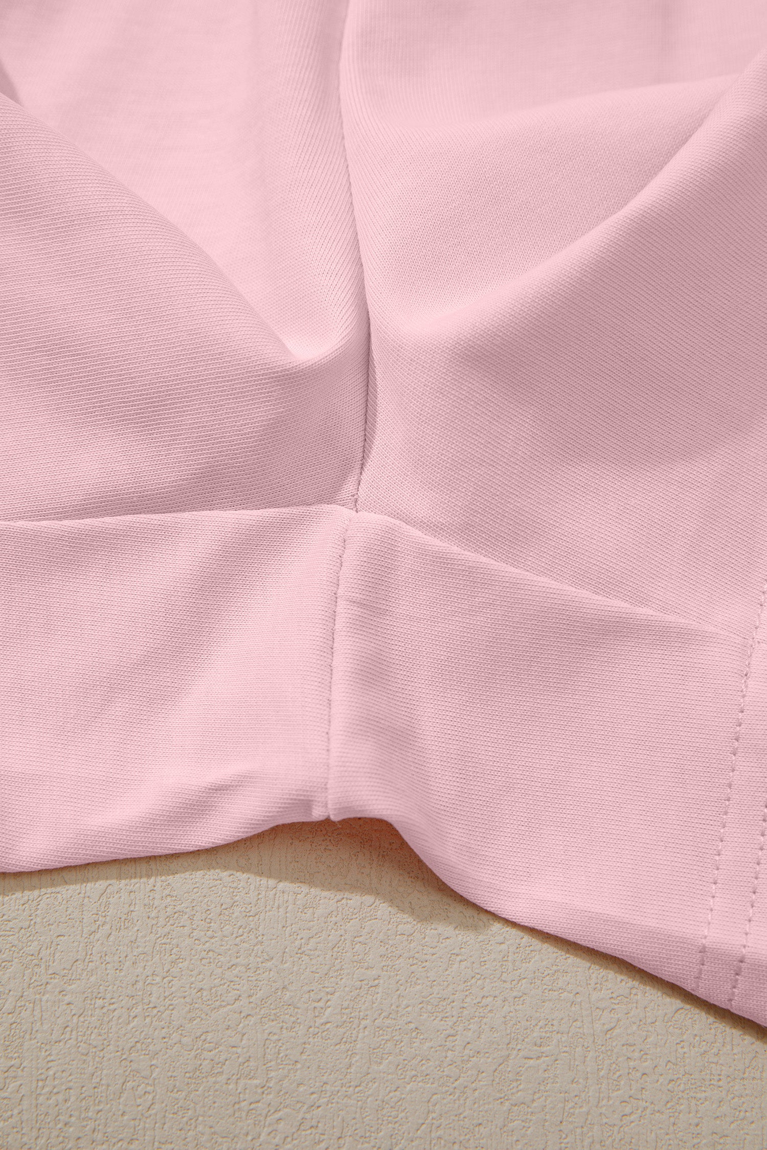 Pink Stitched Detail Loose Tank Top Cotton 2pcs Short Set