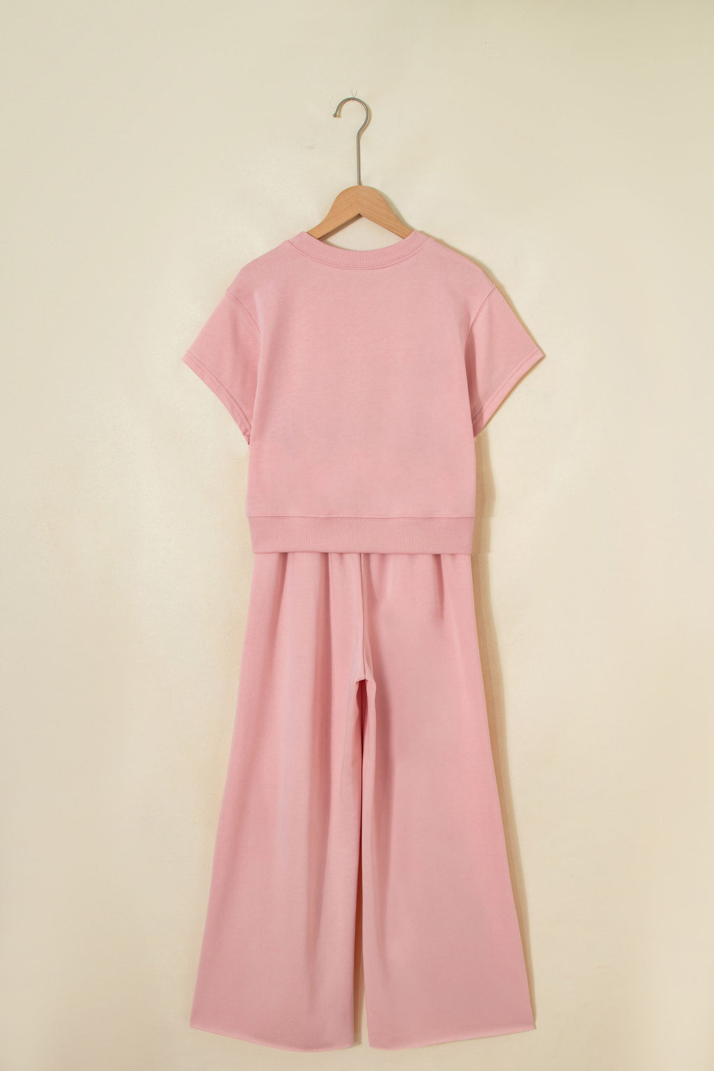 Mist Blue Solid Color Loose Tee Drawstring Wide Leg Pants 2pcs Outfit