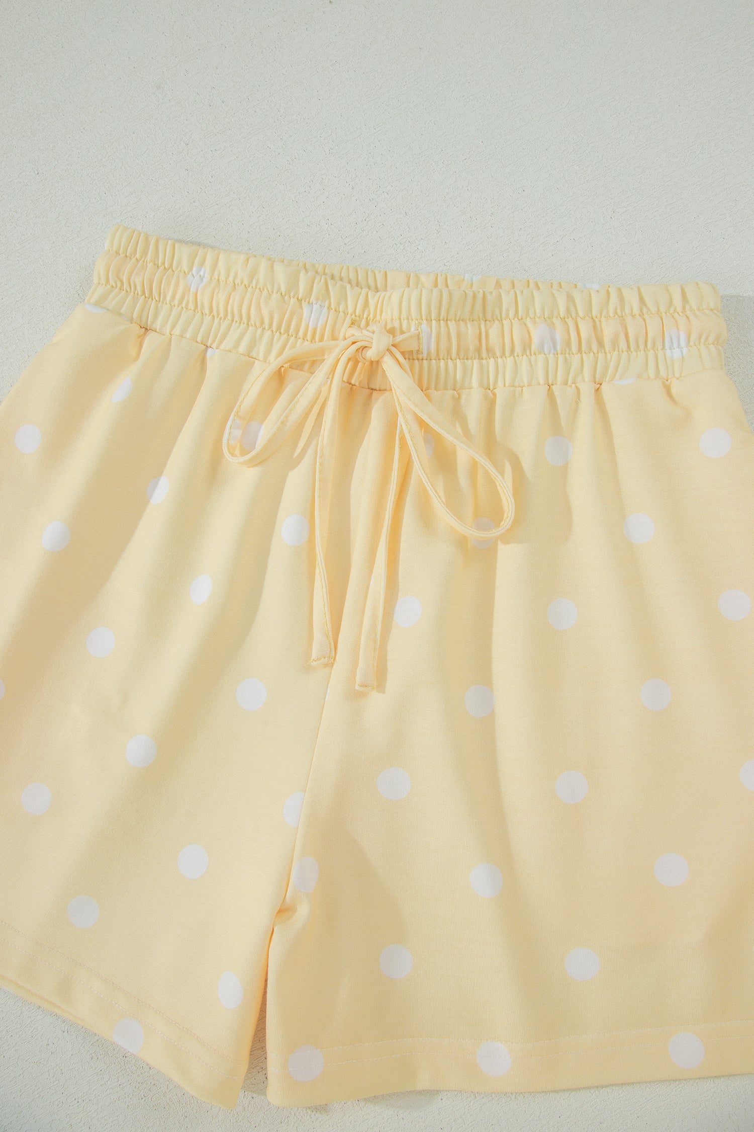 Pink Polka Dot Short Sleeve Loose Top Drawstring Shorts Set