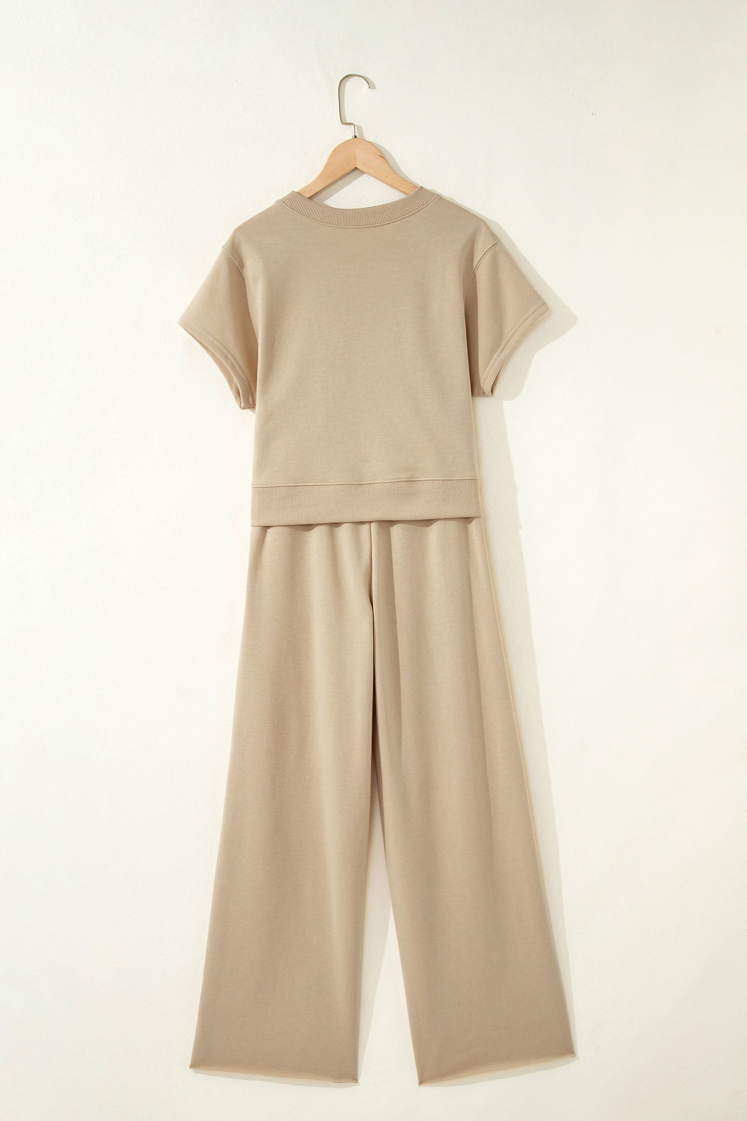 Mist Blue Solid Color Loose Tee Drawstring Wide Leg Pants 2pcs Outfit