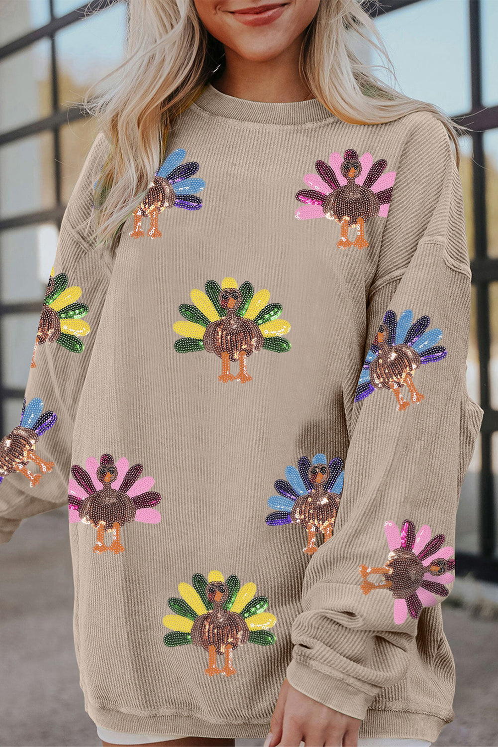 Orange Turkey Graphic Corded Baggy Sweatshirt