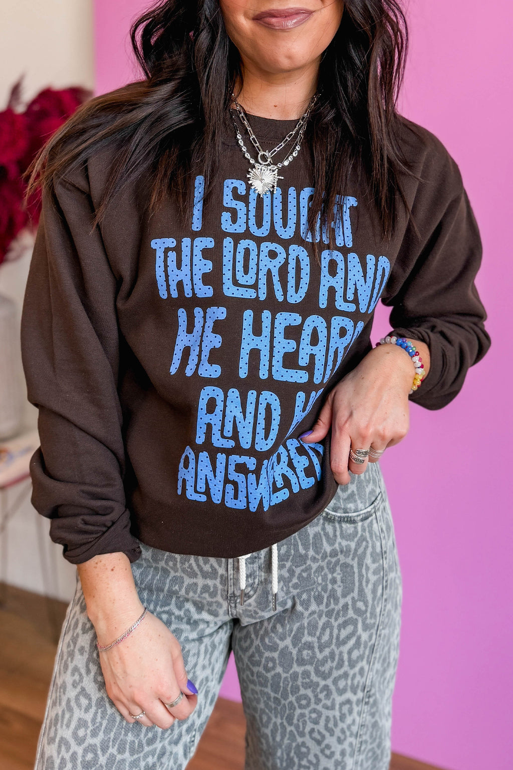 Coffee Polka Dot Slogan Print Casual Pullover Sweatshirt