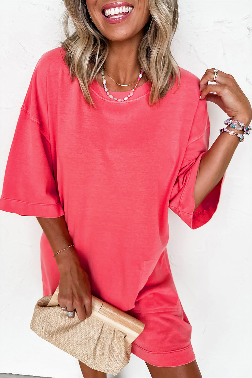 Light Blue Drop Shoulder Loose Casual T Shirt Mini Dress