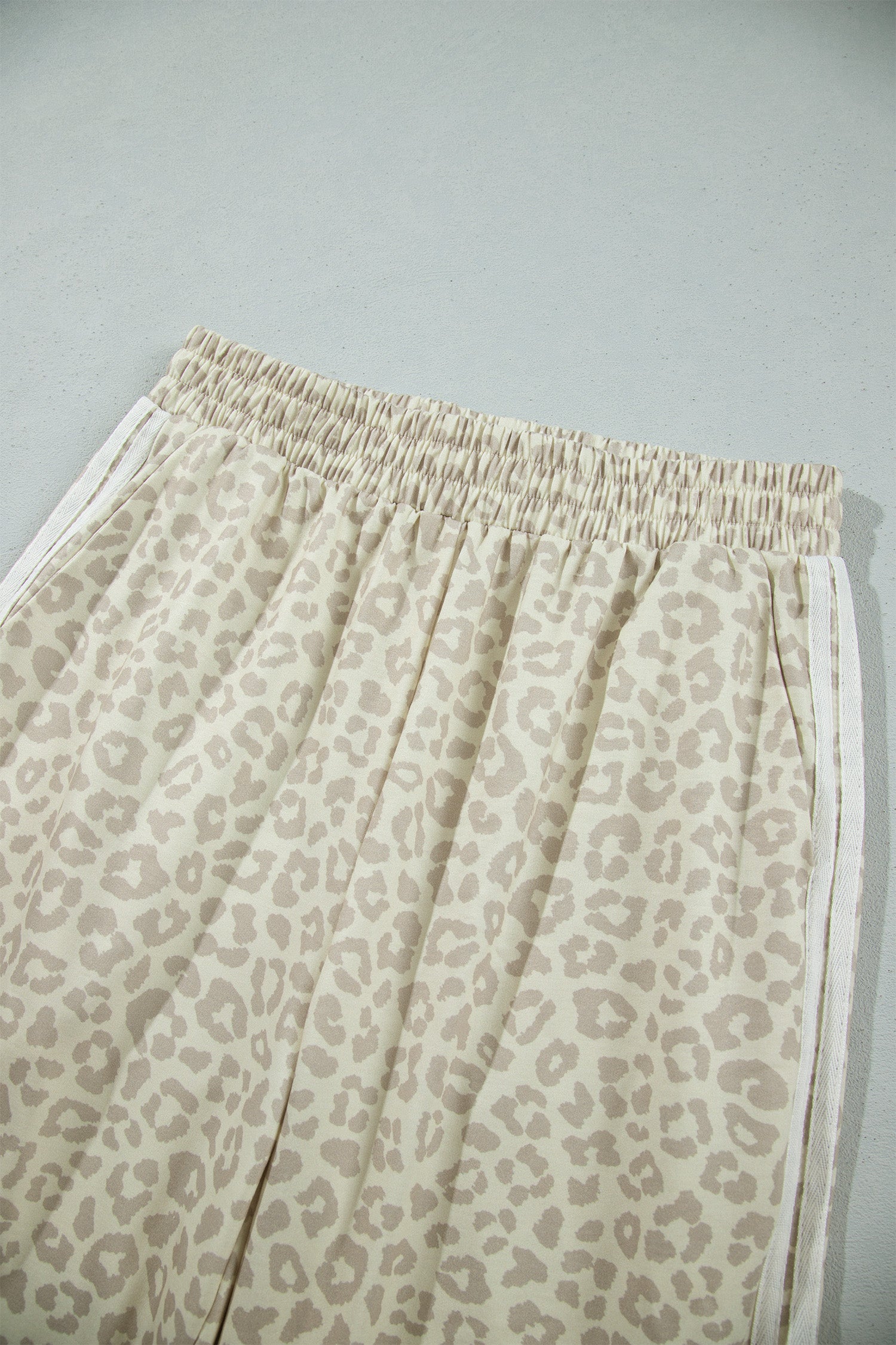 Gray Leopard Print Varsity Striped Detail 3/4 Sleeve Top Shift Pant Set