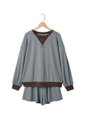 Yellow Stripe Oversized Long Sleeve Top Drawstring Loose Shorts 2pcs Set