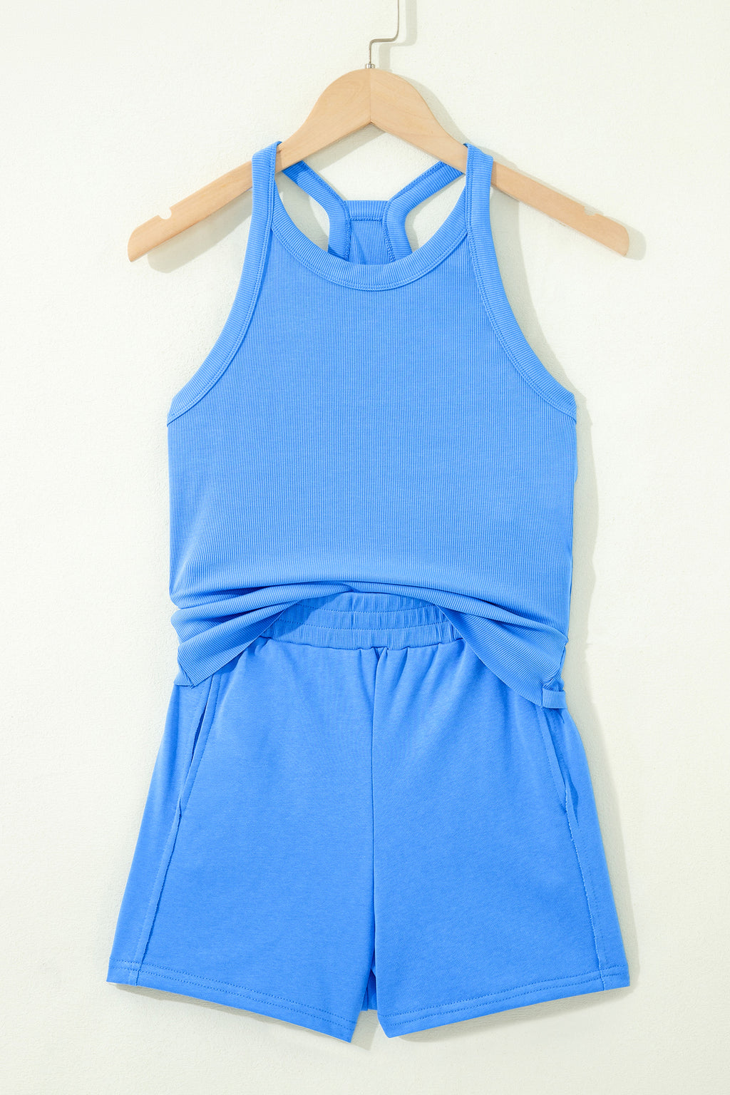 Sachet Pink Slim Tank Top Elastic High Waist Shorts 2pcs Outfit