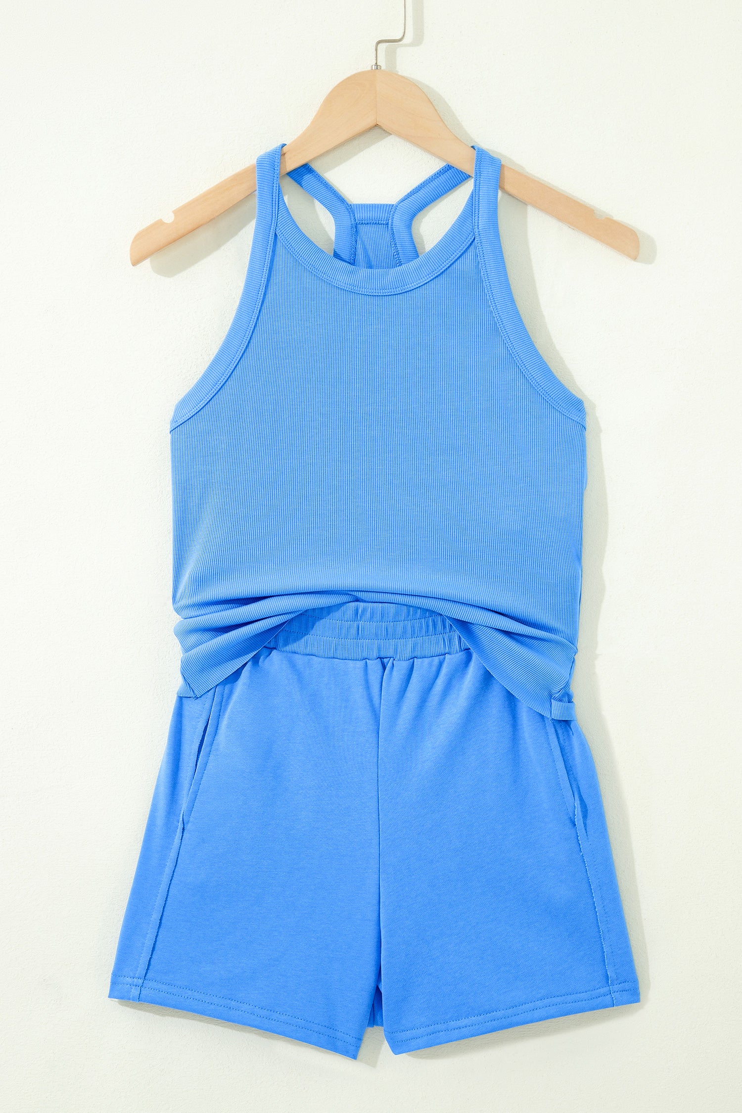 Sachet Pink Slim Tank Top Elastic High Waist Shorts 2pcs Outfit