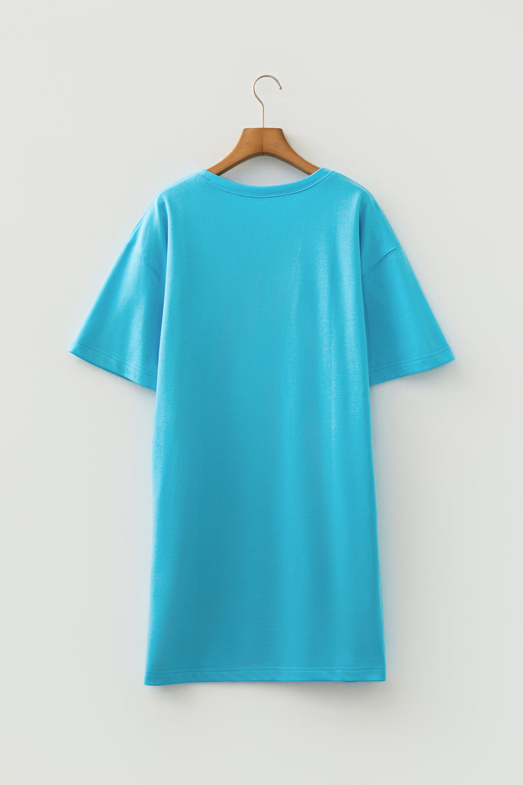 Light Blue Drop Shoulder Loose Casual T Shirt Mini Dress