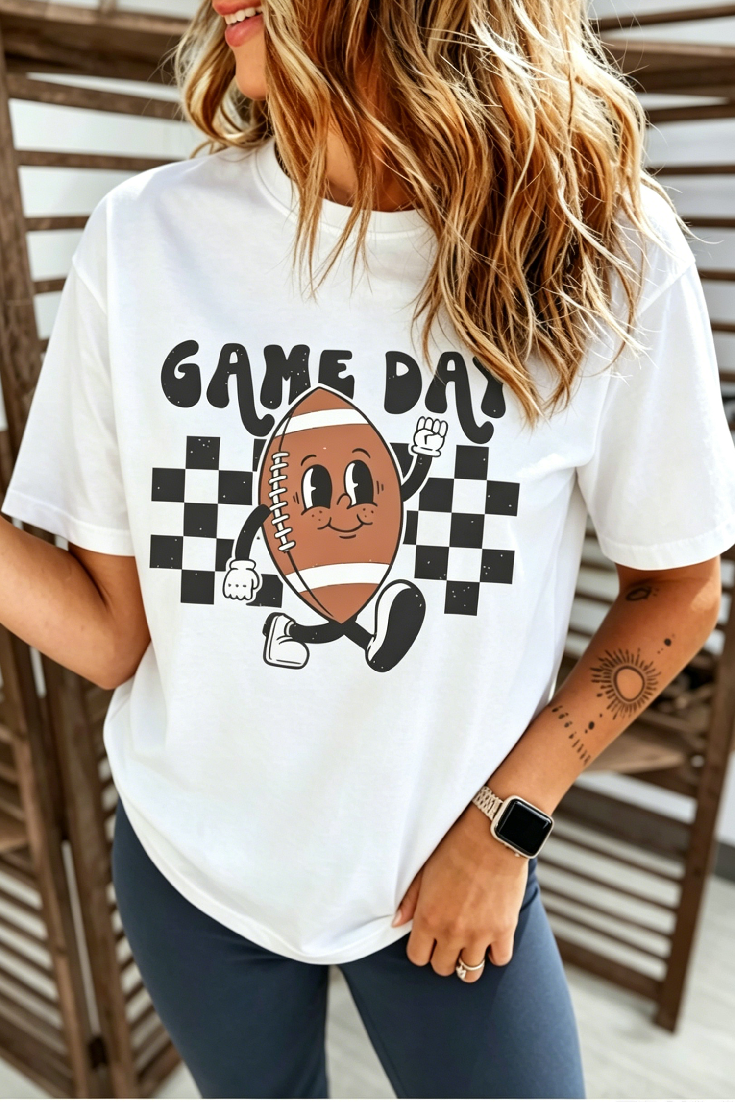 White Playful Game Day Football Printed T Shirt