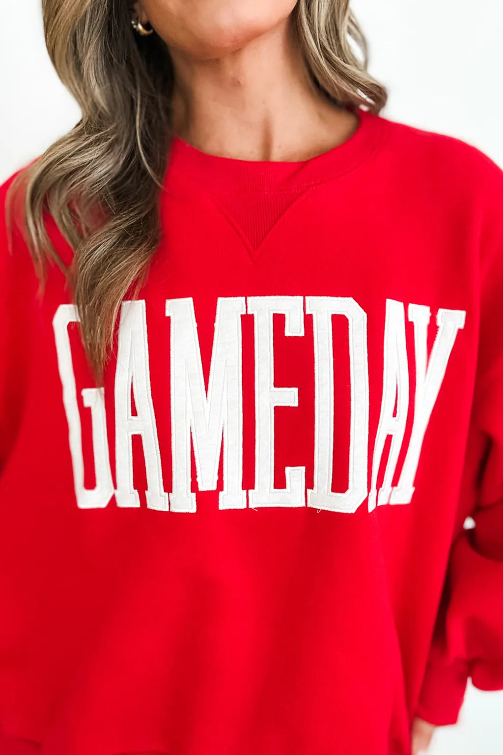 Sky Blue GAMEDAY Embroidered Patch Pattern Casual Shift Sweatshirt