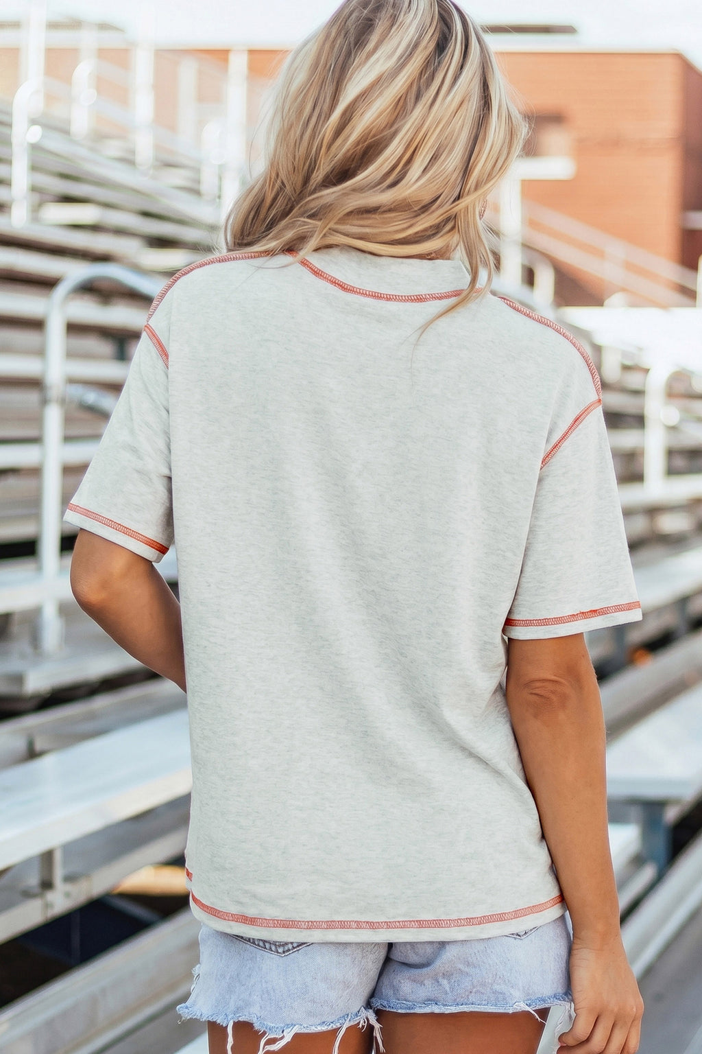 Light Grey GAME DAY/ FOOTBALL Double Side Printed Seam Detail Loose Tee