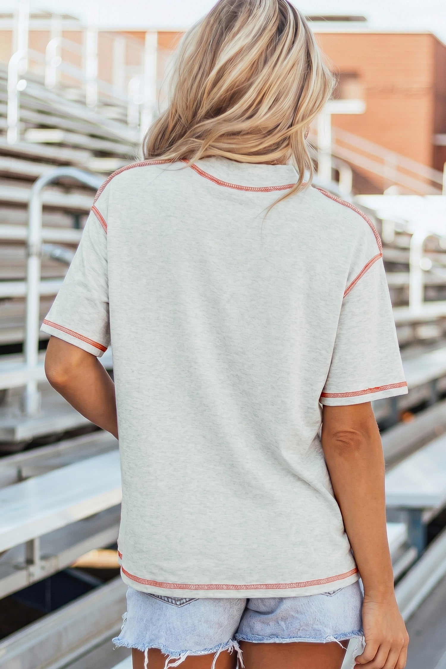 Light Grey GAME DAY/ FOOTBALL Double Side Printed Seam Detail Loose Tee
