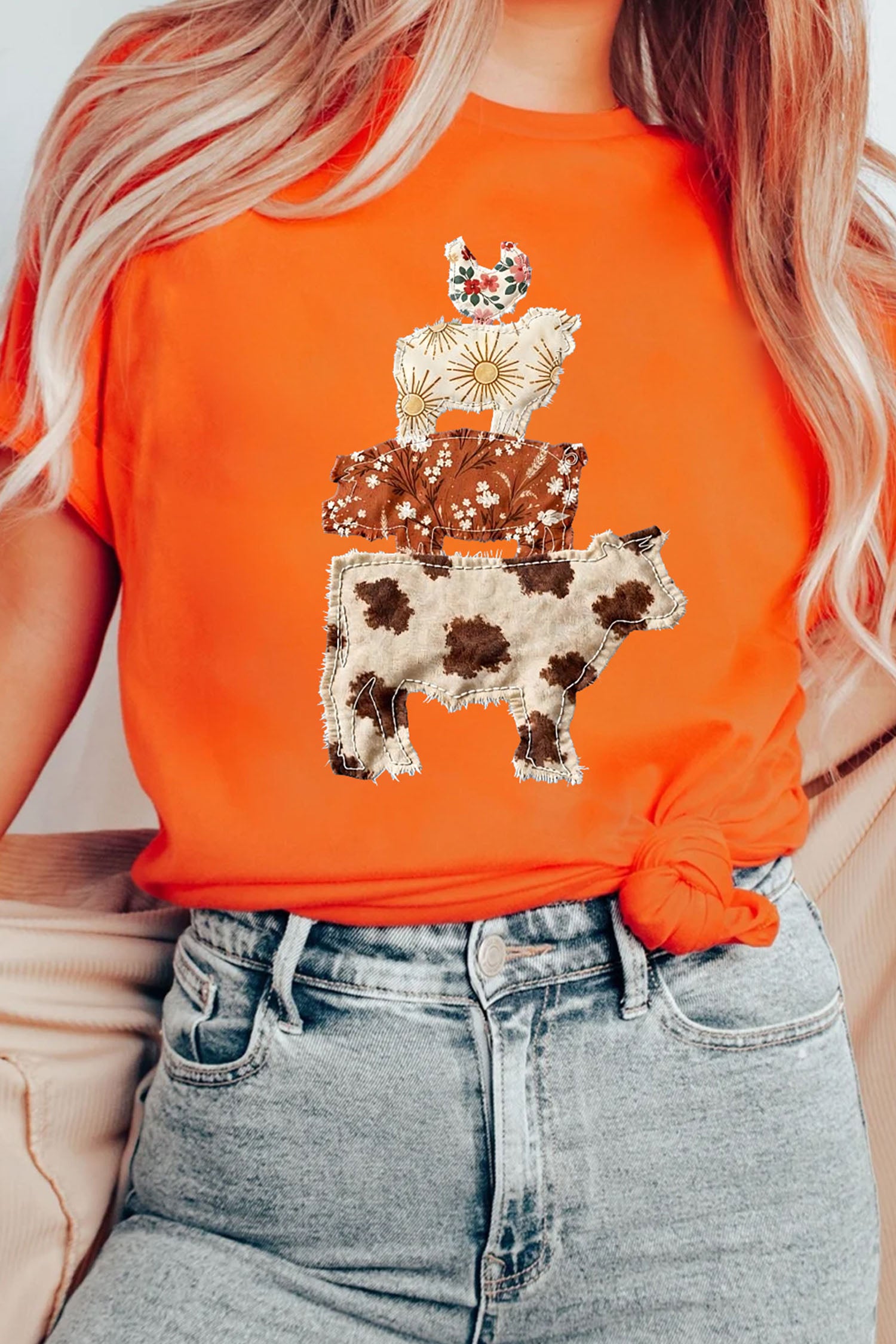 Orange Unique Animal Design Western Print T Shirt