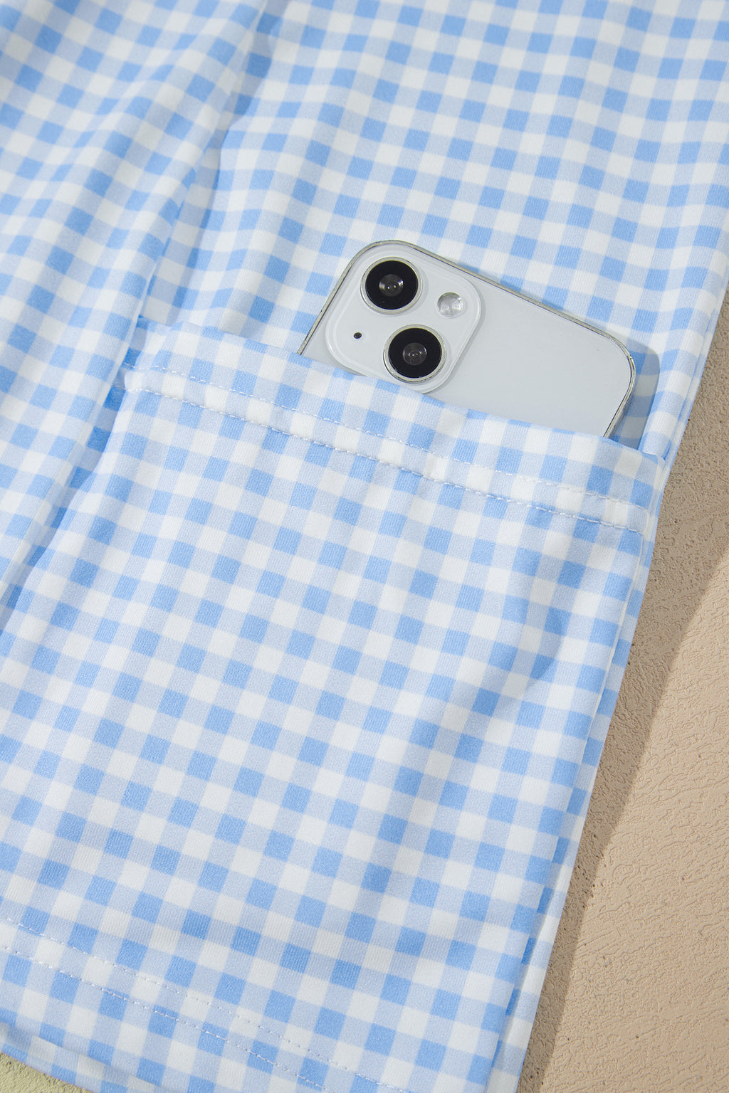 Beau Blue Faux Two Piece Gingham Contrast Patchwork Loose Mini Dress