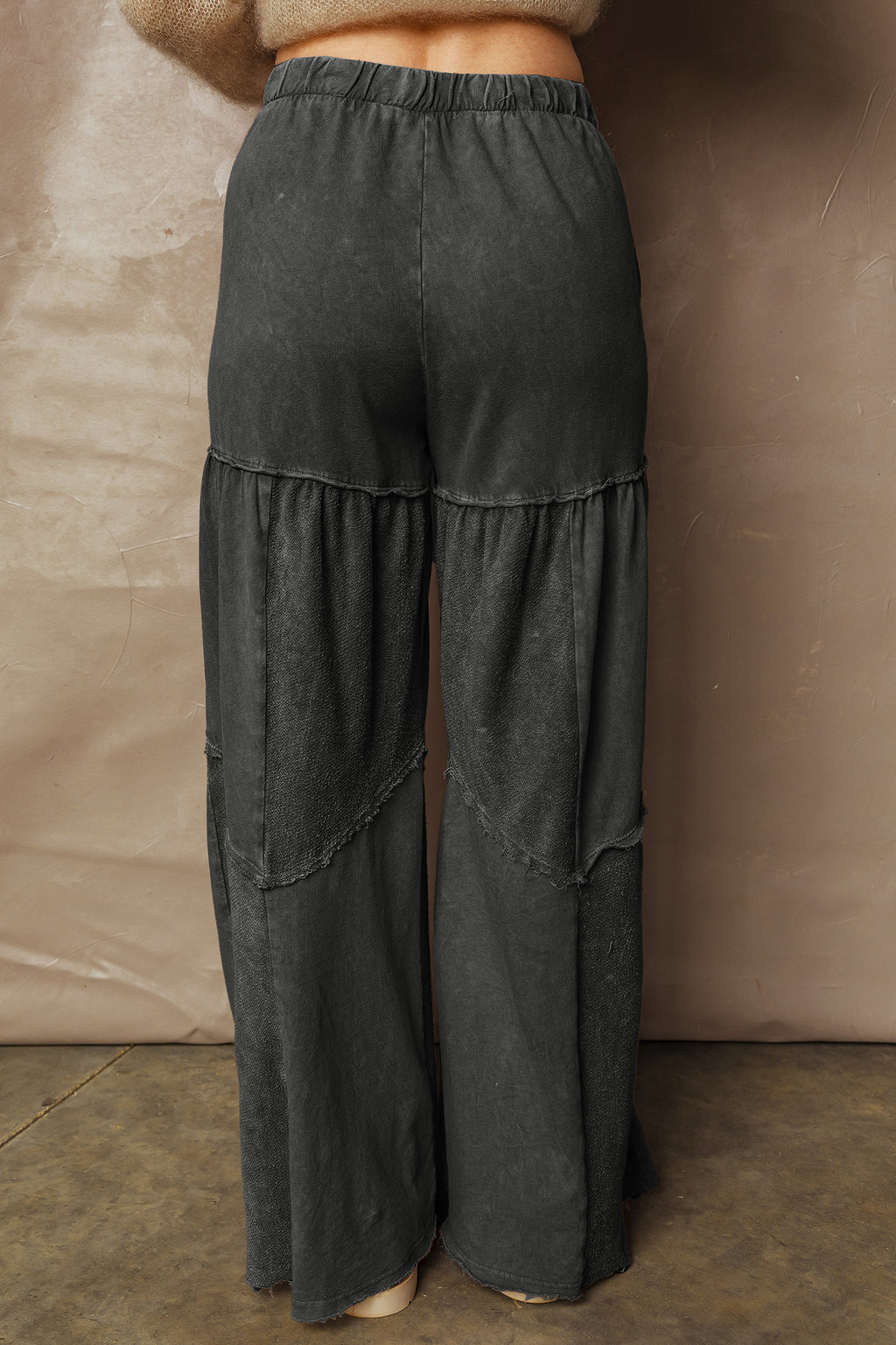 Vineyard Green Mineral Wash Tiered Wide Leg Patchwork Drawstring Pants