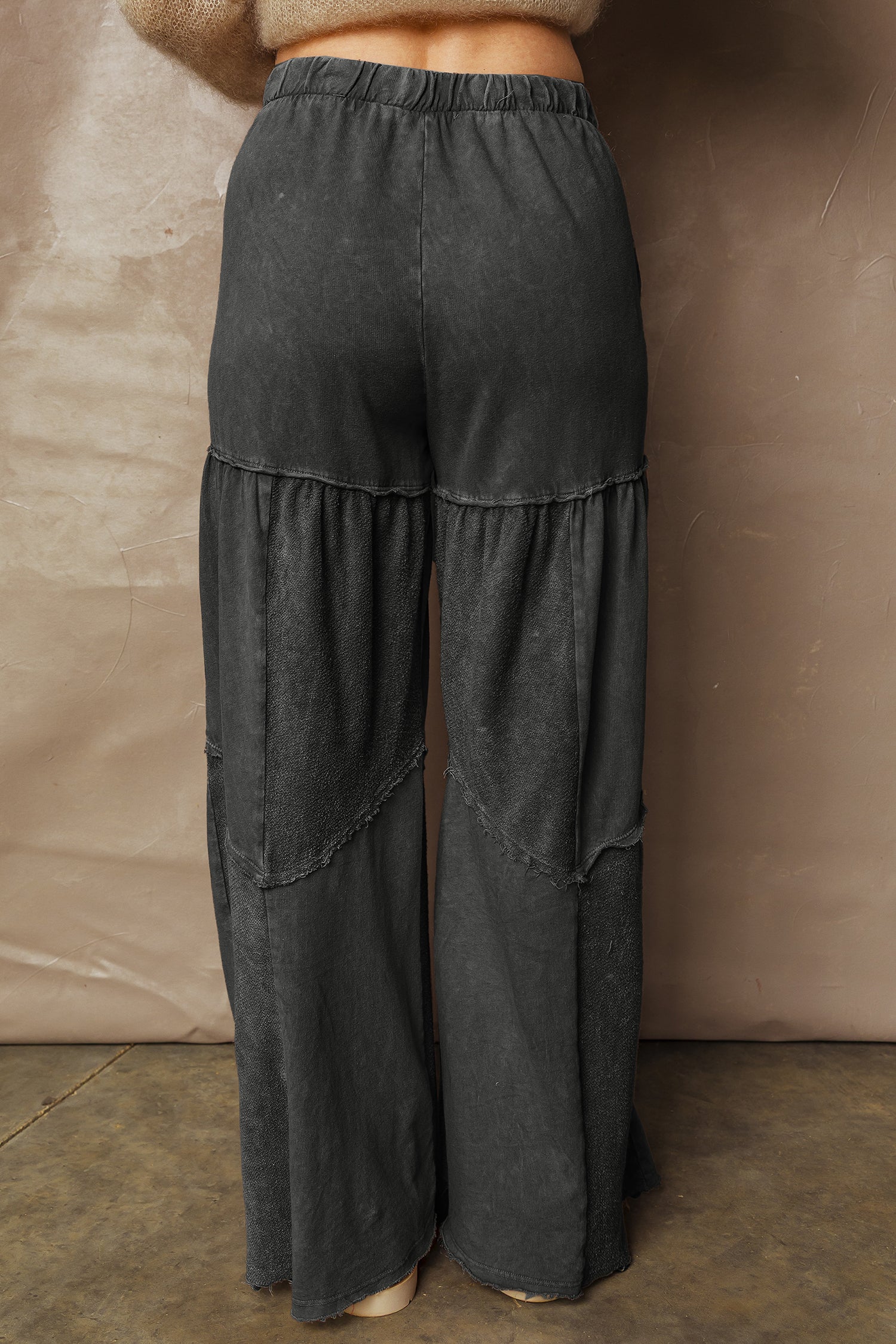 Vineyard Green Mineral Wash Tiered Wide Leg Patchwork Drawstring Pants