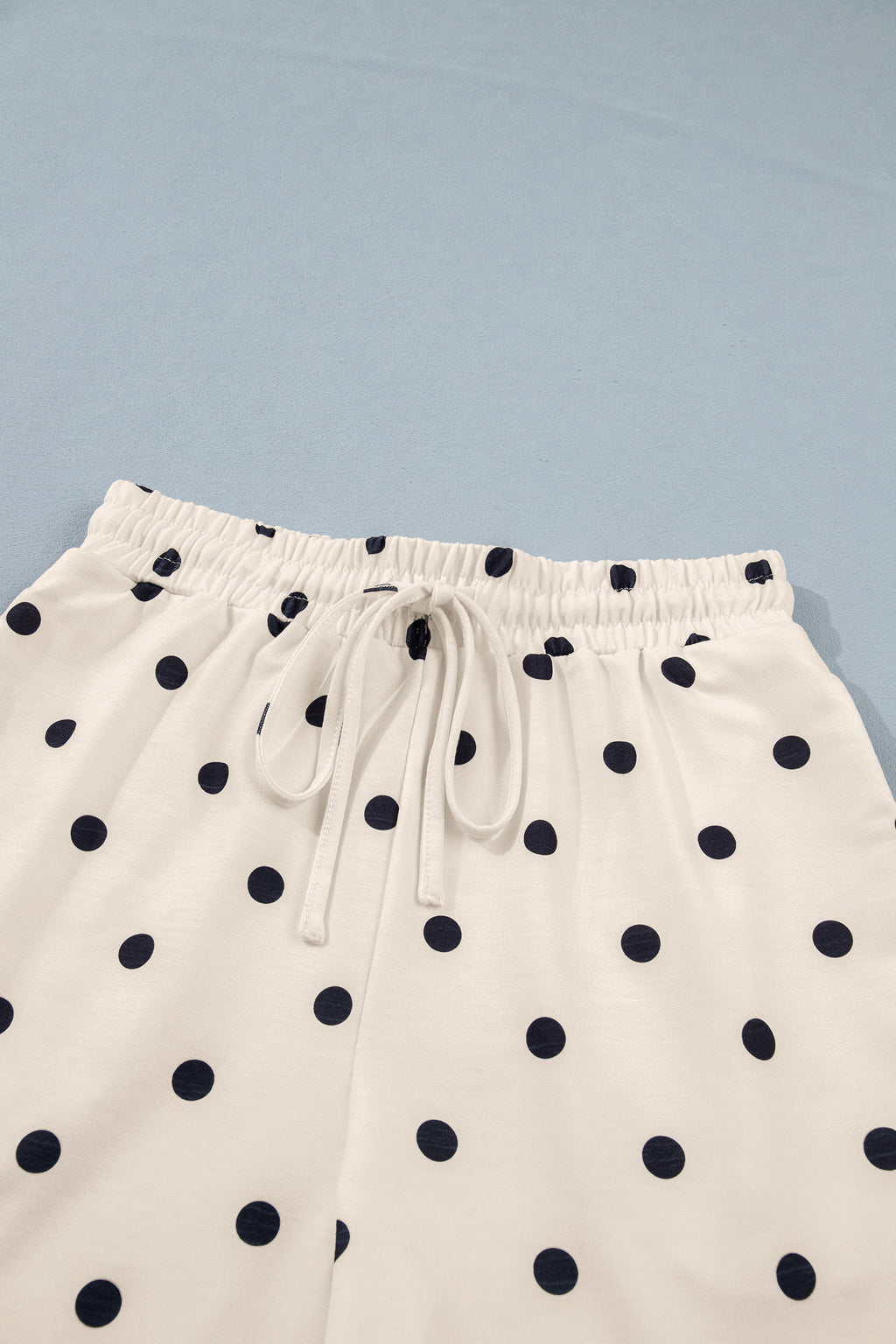 Pink Polka Dot Short Sleeve Loose Top Drawstring Shorts Set