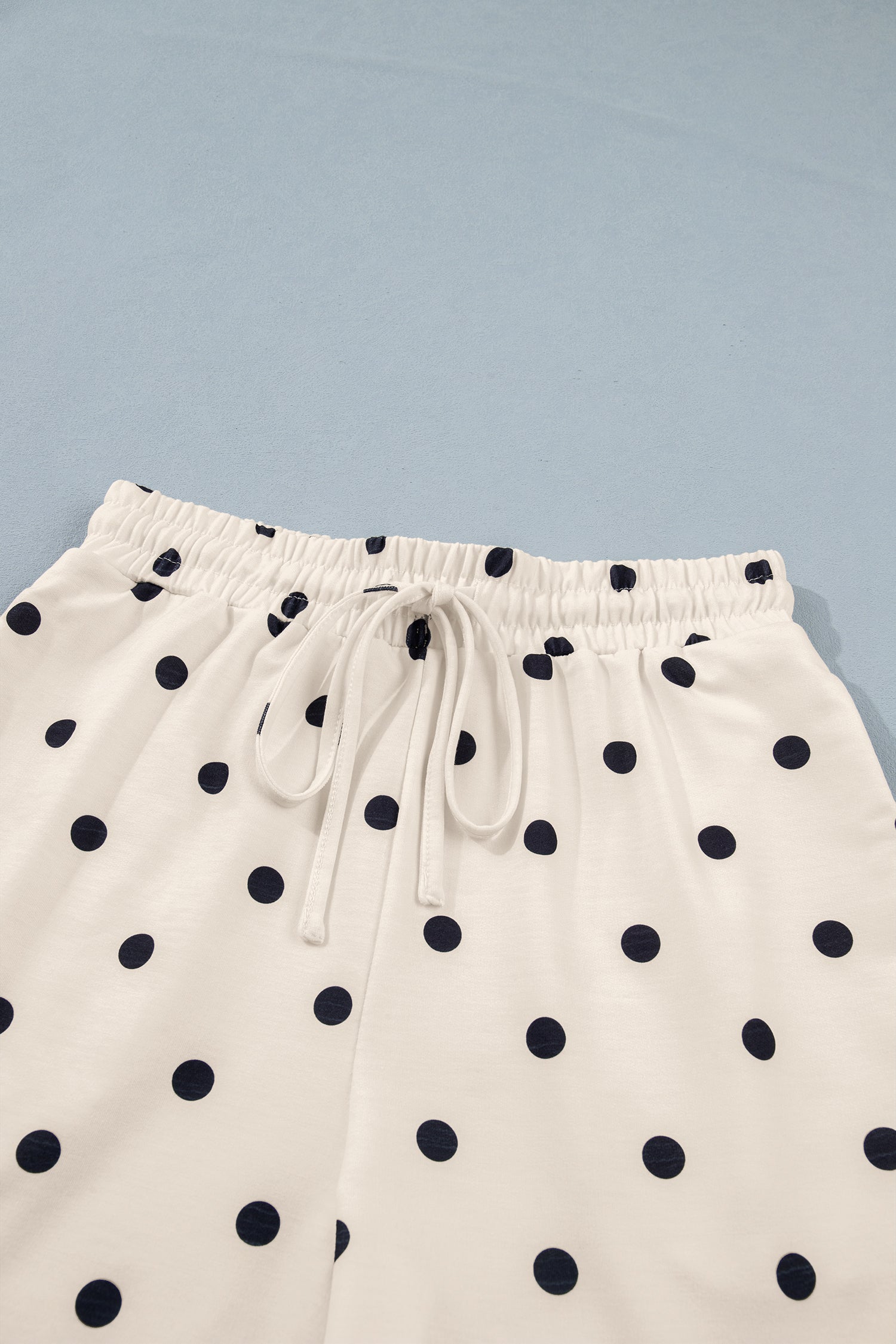 Pink Polka Dot Short Sleeve Loose Top Drawstring Shorts Set