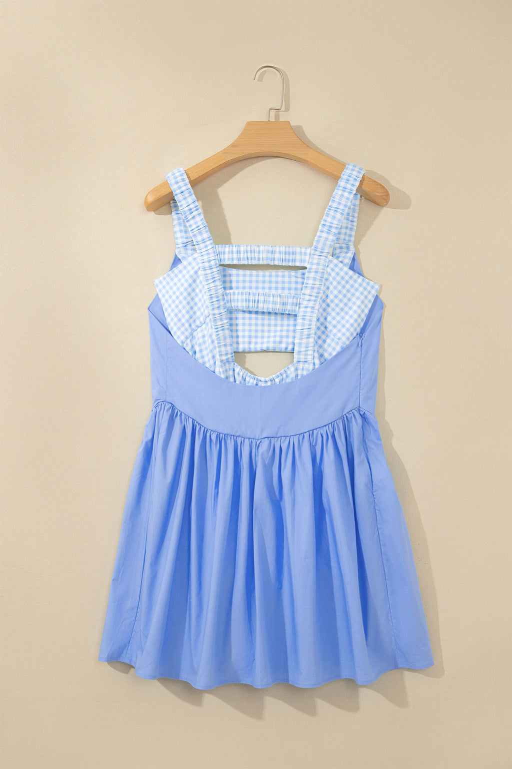 Beau Blue Faux Two Piece Gingham Contrast Patchwork Loose Mini Dress