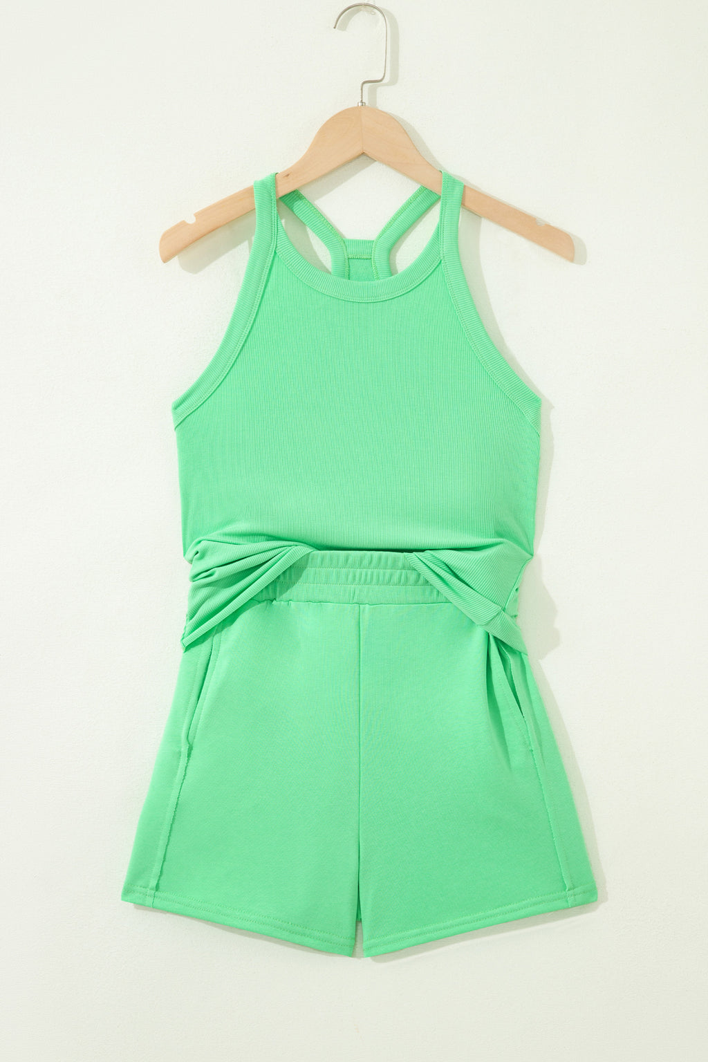 Sachet Pink Slim Tank Top Elastic High Waist Shorts 2pcs Outfit
