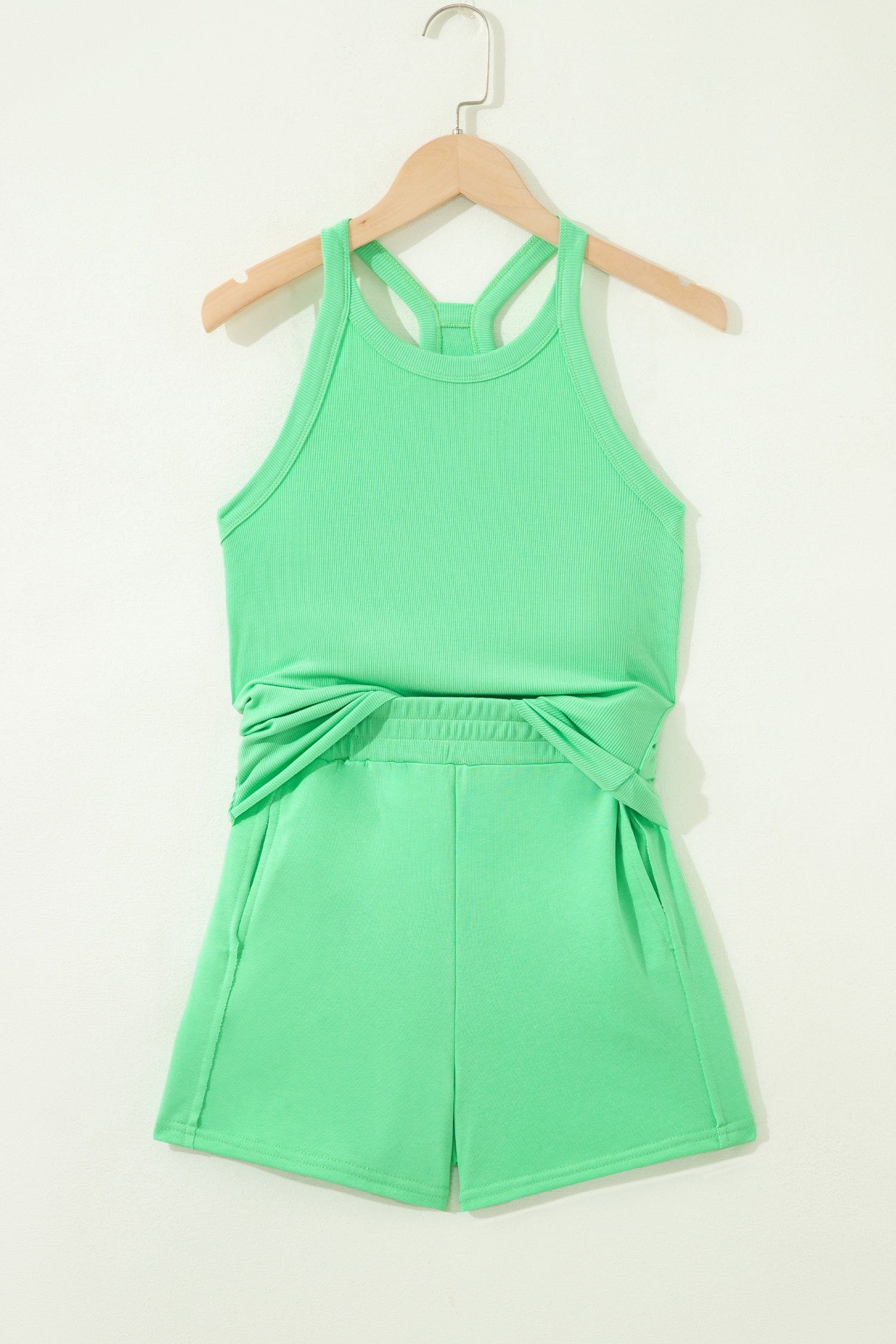 Sachet Pink Slim Tank Top Elastic High Waist Shorts 2pcs Outfit
